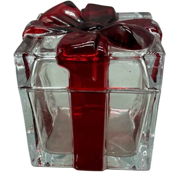 Vintage Godinger Gatherings Christmas Clear Glass Present Gift Trinket Box READ - Picture 1 of 8